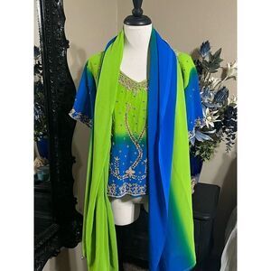 Hindu Inspired Beaded Tunic Blouse with Dupatta Size 40